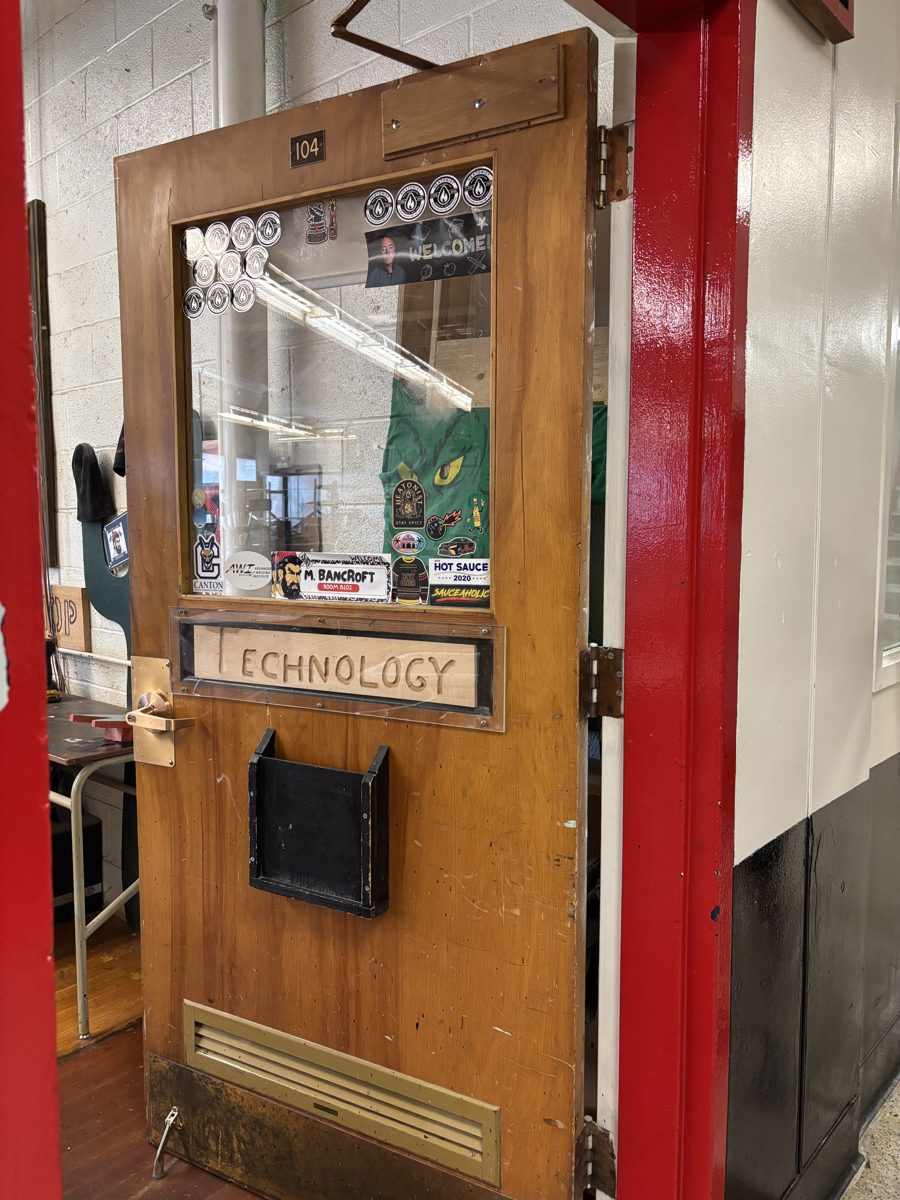 The door to the Tupper Lake Central School District technology classroom
