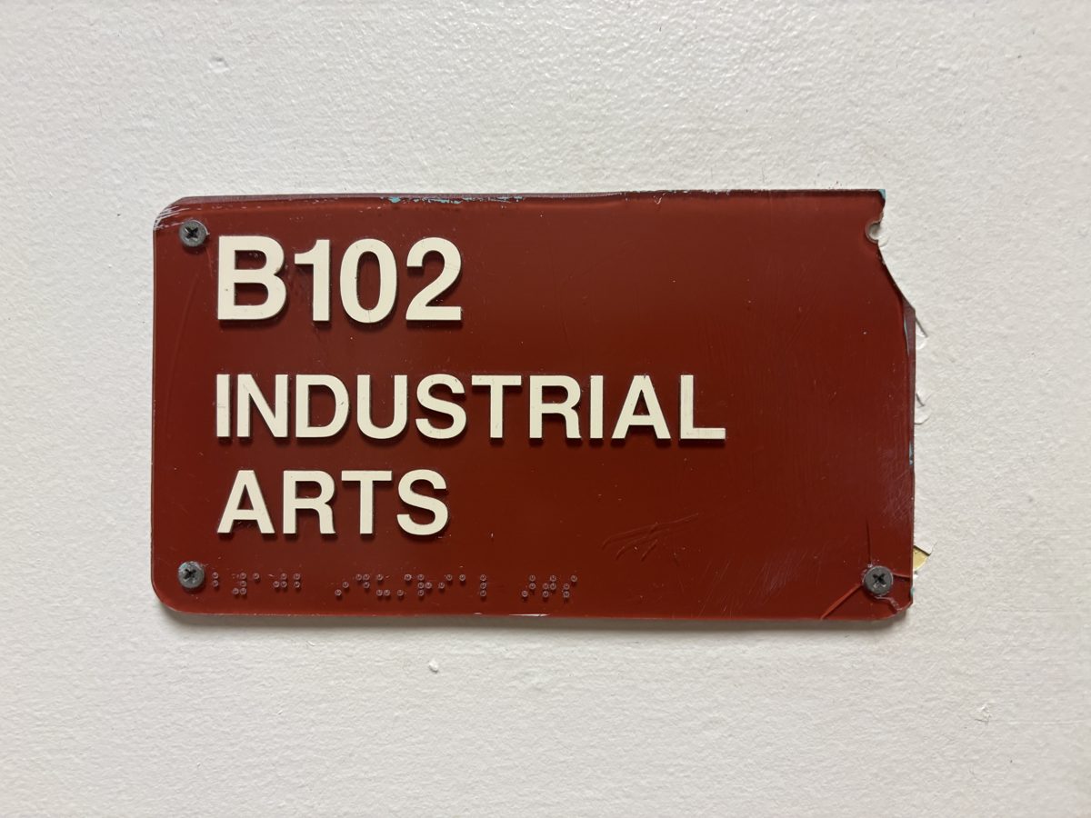 Room B102 Industrial Arts sign